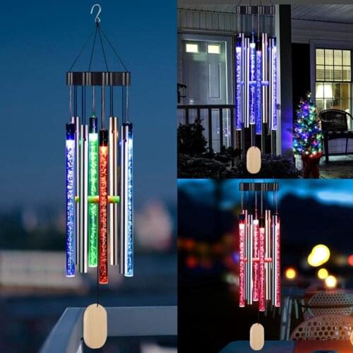 Outdoor Wall Hanging Wind Chime Decor Waterproof Wind Chime Solar Power Lamp Colorful Bubble Column Windbell Lights