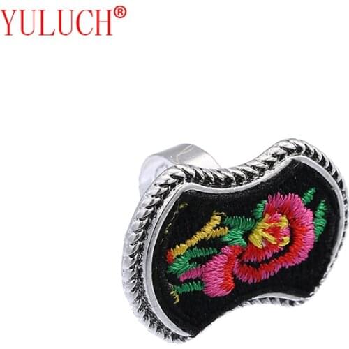 YULUCH Ethnic Womens Jewelry Accessories Alloy Rings Embed Embroidered Flowers Illustration for Engagement Anniversary Gifts