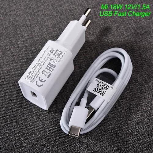 MDY-08-EI Original Xiaomi USB Charger 18W EU Adapter USB 3.0 TYPE C Data Cable For Mi 5 6 8 9 Redmi Note 7 8 Pro F1 A2 A3 Lite