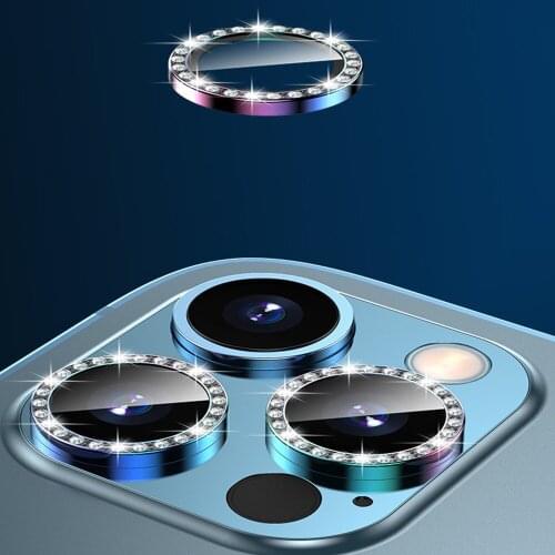 Diamond Bling Metal Ring Glass Protective Cap For iPhone 12 11 Pro Max 12 Mini 11 Pro Max Camera Lens Circle Protectors Paste