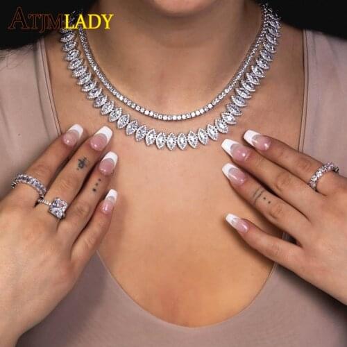 16" 18" Iced Out Bling 5A CZ Cluster Chain Hip Hop Bling Women Geometric Oval Shaped Bling Cubic Zirconia Ice Choker Necklace