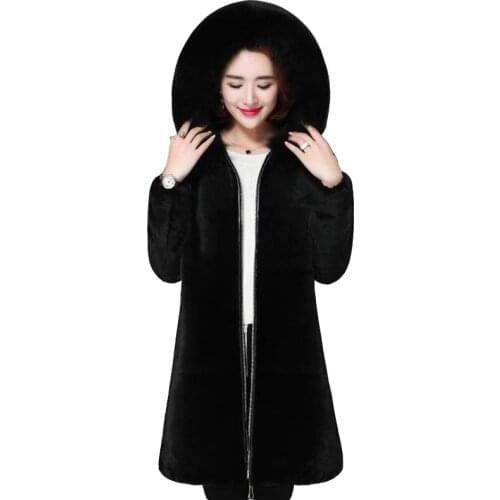 Plus size winter fur parka coat womens mid-length thickened sheep shearling coats new autumn winter Thick warm hooded overcoat