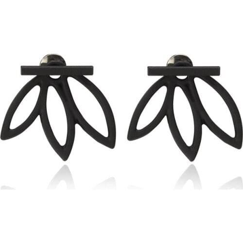 12 pairs Lotus Earring Metal Bar Stud Earrings Women Double Side Hollow Flower Black Rose Gold Silver Color Jewelry Accessories