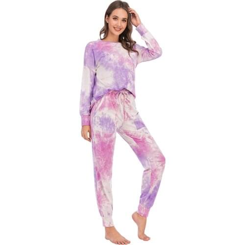 Aamikast WomensAutumn winter Tie Dye Printed Ruffle Short Lounge Set Long Sleeve Tops and Shorts 2 Piece Pajamas Set Sleepwear