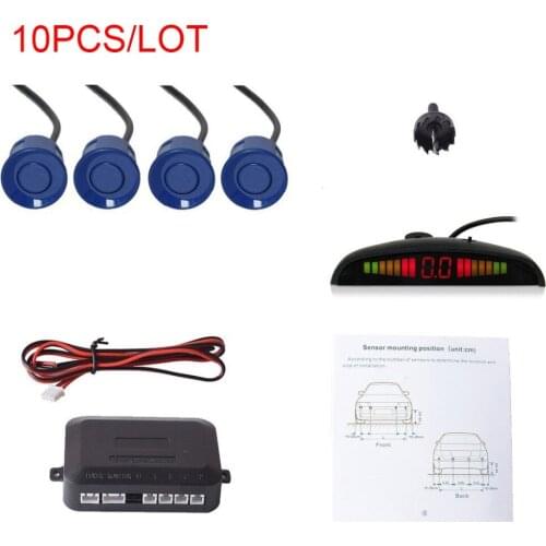 10pcs Vehicle Reverse Backup Radar System with 4 Parking Sensors Distance Detection + LED Distance Display + Sound Warning(Blue)