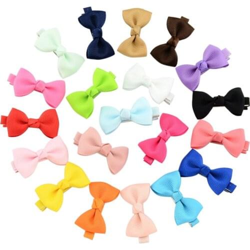 100pcs girl Small Bowknot Hair clips Hairgrips Mini Sweet Lively Solid ribbon Bow Safety Kids Hairpins Hair Accessories HD659