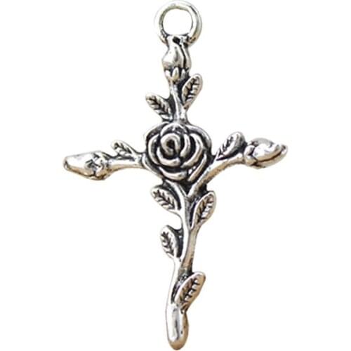 20pcs Wholesale,New Vintage Rose Cross Pendant Necklace for Women,Size23*34mm Zinc alloy armature,New and Popular in 2020