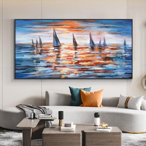 Abstract Seascape Sailboat Painting 100% Hand Painted Oil Painting On Canvas New Original Design Wall Art For Home Decoration