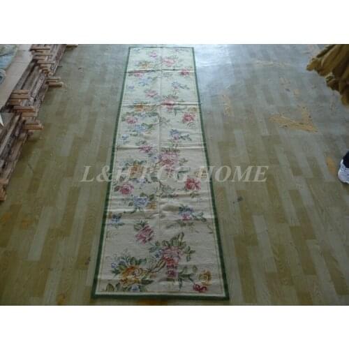 Free shipping 2.5'x10' Runner Handmade Floral English Garden Wool Needlepoint Rug Pink Roses