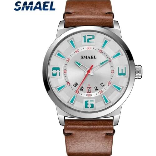 SMAEL New Fashion Mens Watch Top Brand luxury Military Quartz Watches Leather Strap Waterproof Sport Wrist Watch Male Clock