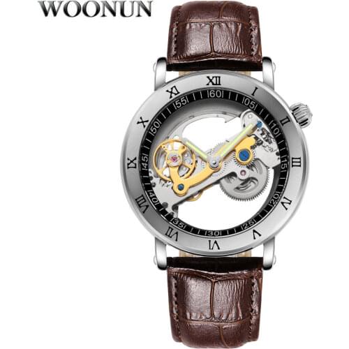Unique Single Bridge Transparent Watch Men Luminous Hands Automatic Mechanical Wristwatches Men Tourbillon Watches Reloj Hombre