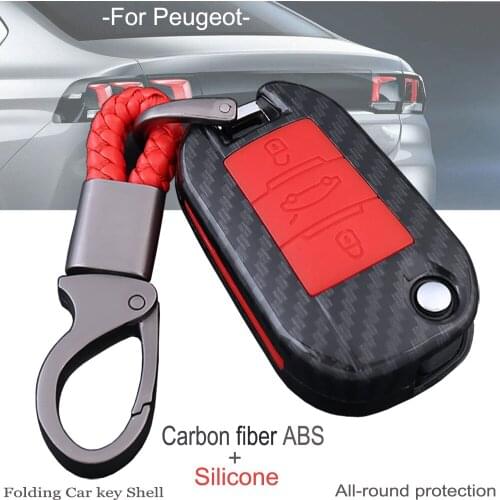 Carbon Fiber+abs Silicon Flip Car Key Cover shell For Peugeot 3008 208 308 RCZ 508 408 4008 2008 key Case Bag Holder Protector