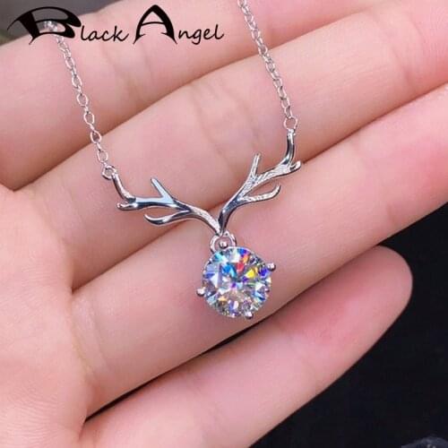 BLACK ANGEL New 925 Silver Cute Deer Pendant Created Moissanit Necklace for Women Fine Jewelry Original CZ Wedding Gift