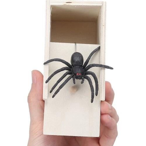 Wooden Black Spider Scare Hidden In Case Trick Play Prank Joke Bauble Fake Spider Halloween DIY Decorations Toy