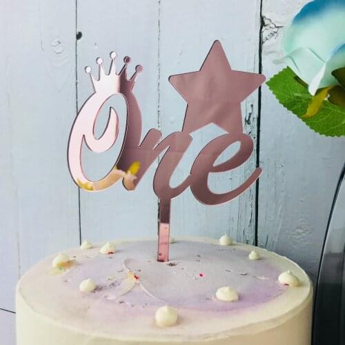 First Happy Birthday party Cake Topper,Baby Birthday With crown &stars Cake Topper,BoyGirl First Birthday topper decor Supplies