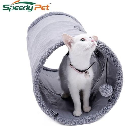 US Shipments Cat Favorite Toy Collapsible Cat Tunnel Cat Toys Play Tunnel Durable Suede Hideaway Pet Crinkle Tunnel with Ball