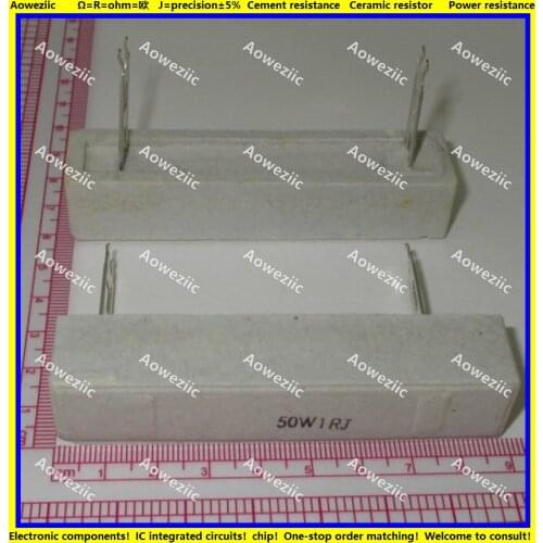 2Pcs 50W1RJ 50W 1 ohm +/- 5% Horizontal cement resistor 50W1ΩJ Cement resistance 50W1R 50W1OHM 1R 1RJ Ceramic resistor plug-in