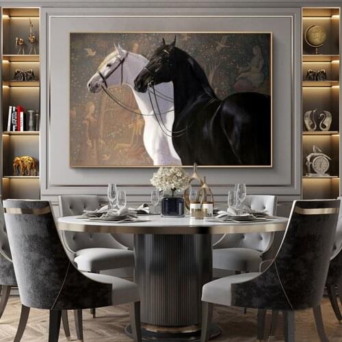 Classic Black and White Horse Animal Impression Poster Mural Family Bedroom Childrens Room Wall Decoration Canvas Art No Frame
