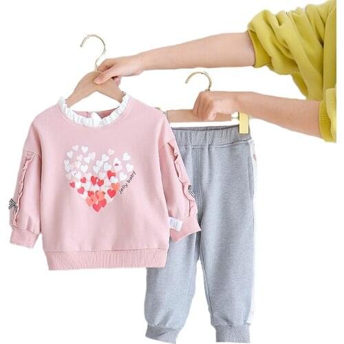 Pure Cotton Baby Girls Clothing Set Cartoon Heart-shaped Pattern Suit For Girl Toddler Kids Casual Comfortable Clothes