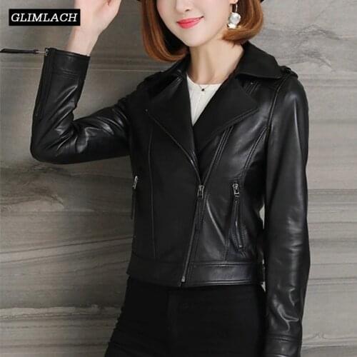 Autumn Slim Real Leather Jacket Women Streetwear Quality Sheepskin Genuine Leather Coat Office Lady Motorcycle Leather Jacket