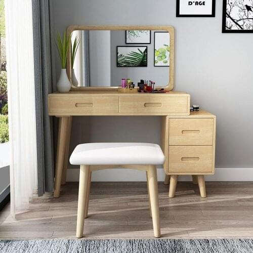 Nordic Makeup Table with Mirror and stool Full Solid Wood Dressing Table Bedroom Furniture Dresser