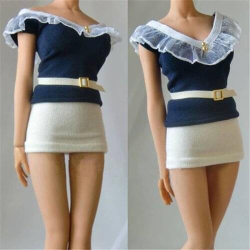 1/6 Scale Female Lace Neck T-Shirt Hip Skirt Clothes Set Model Toy For 12 inch Female Action Figure in Stock