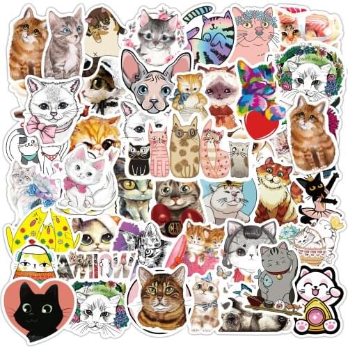 Cute Cats VSCO Girl Climbing Stickers Anime Animals on Laptop Bicycle Skateboard Car Computer Sticker Decal Pack Cartoon Kid Toy