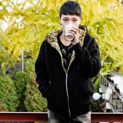 Fashion mens clothing leopard print Plush warm hooded for young boys