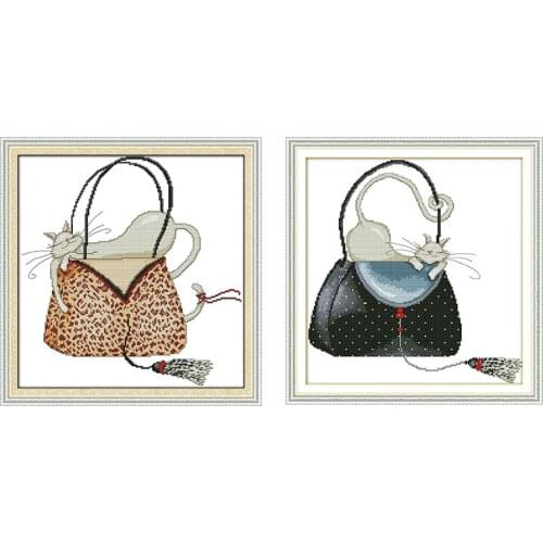 Joy Sunday Cat In The Bag Cross Stitch Embroidery DIY Needlework Kits Patterns Counted Cross-Stitching 11CT 14CT Home Decoration