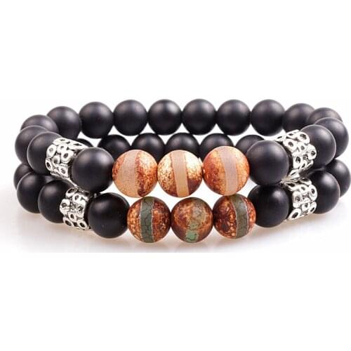 New arrival 10MM Natural Stone Brown Frost Tibetan Beads Bracelet for Men&Women