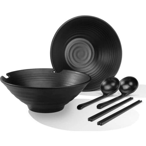 New 2 Sets Salad Bowls,Ramen Soup Bowls,Mixing Bowls Dishware Set (with Chopsticks&Spoon),Home Kitchen Cereal Bowls