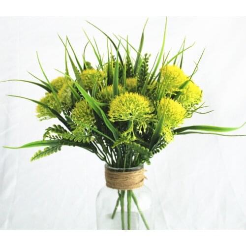 New 7 Forks Artificial Flower Balls Plastic Artificial Plants Fake Flowers with Green Leaf Wedding Decoration Home Decor 1piece