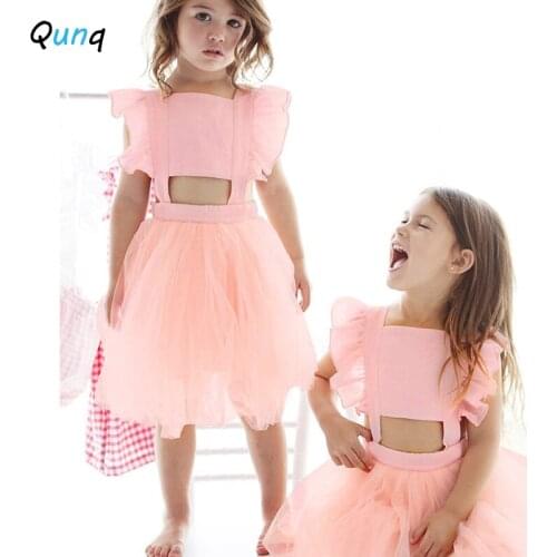 Girls Dress Ruffle Sleeve Backless Fashion Kids Summer Party Dresses for Girls Mesh Baby Toddler Children Princess Clothing