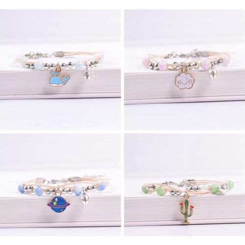 Cute Girls Bracelet Alloy Ceramics Beads Handmade Multilayers Rope Braided Bangles Fashion Jewelry