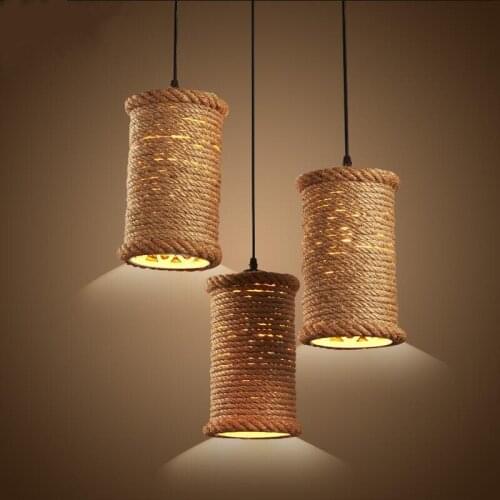 Hemp rope pendant lamp American wrought iron loft creative personality retro restaurant light bar cafe pendant lights ZA GY266