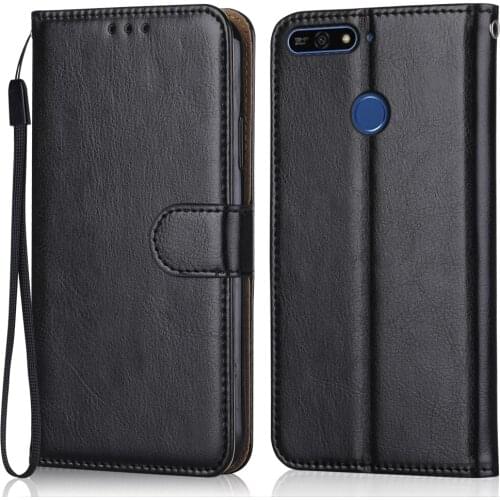 Folio Luxury Leather Case for On Huawei Y7 Prime 2018 LDN-L21, LDN-LX2, LDN-TL10 Wallet Stand Flip Case Phone Bag with Strap