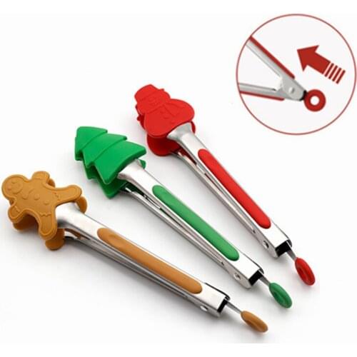 Christmas Silicone Food Tongs Christmas Decoration for Kitchen Gingerbread Man Food Bread Clips BBQ Tongs Kitchen Accessories