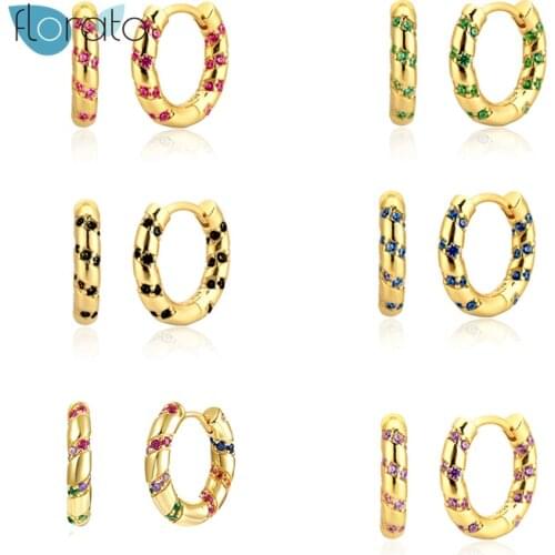 2021 100% Real 925 Silver Ear Buckle Huggie Hoop Earrings With Stones Rainbow Spike Earrings With CZ For European Women A40