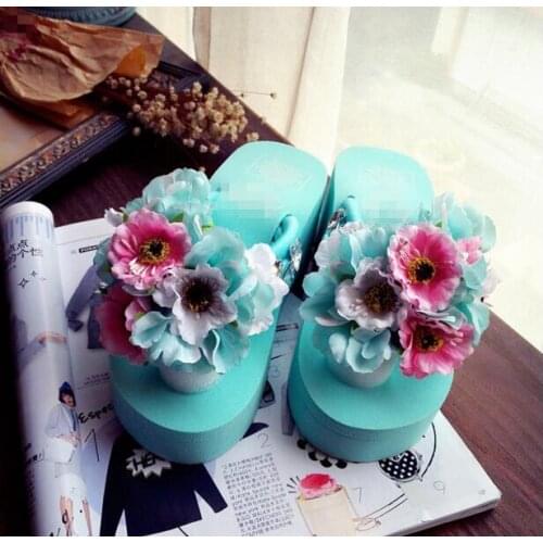 HAHAFLOWER Flip Flops Shoes Women Platform Sandals rose flower Sandals Ladies Sandals Beach Shoes Slippers blue