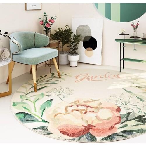 Bedroom Kids Hanging Basket Chair Sofa Non-Slip Floor Mat American Country Style Round Carpet Beauty Flower Home Decor Area Rugs