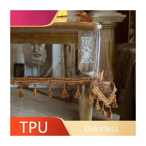TPU Household Tablecloth Tea table Cover Crystal Plate Soft Glass Table Mat With Tassel Waterproof Pastoral Dining Cover