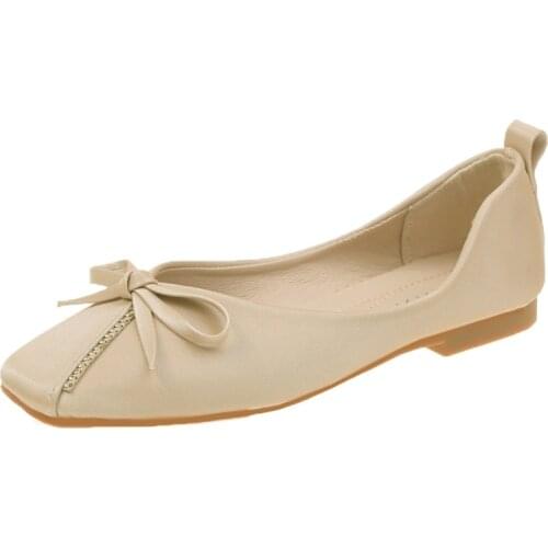 Spring Womens Flat Shoes Square Toe Large Size Bow Fashion Non-slip Soft Sole Maternity Shoes
