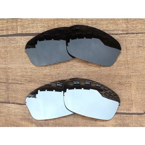 Vonxyz 2 Pairs Stealth Black & Chrome Mirror Polycarbonate Replacement Lenses for-Oakley Half Wire 2.0 Frame