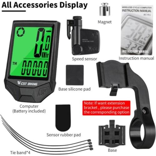 WEST BIKING Wireless Large Screen Bicycle Code Table English Waterproof Luminous Anti-jamming Speedometer Speedometer