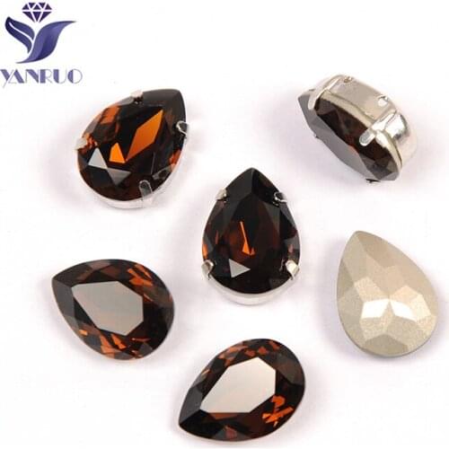 YANRUO 4320 Drop Smoked Topaz Glass Sewing Claws Rhinestones Stones and Crystal Pointback K9 Crystal For Bags