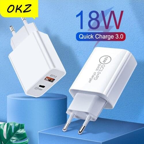 OKZ USB Charger 18W Fast Charging PD 18W Quick Type c Charge with QC3.0 For iphone Samsung xiaomi redmi huawei usb c charger