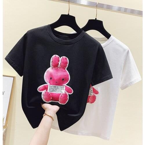 GGRIGHT White 2021 Summer Print Cartoon Loose T Shirts Women Casual Short Sleeve Black Oversized Basic Streetwear Y2K Top Tee