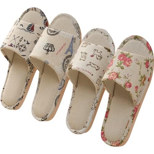 TECHOME Women Casual Floral Slippers Flower Indoor Home Soft Slippers Spring Autumn Flip Flops Female Linen Slides Slippers