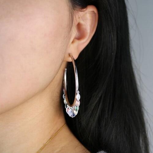Geometric hoop earring with rainbow colorful cubic zirconia cz charm gorgeous trendy women jewelry