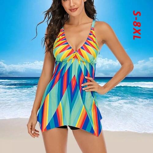 Women Plus Size 8XL Tankinis 2021 New Colorful Print Tankini Swimsuit Beachwear Padded Swimwear maillot de bain